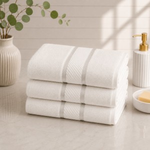 Set 3 prosoape mari, Line, 70x130cm, din 100% bumbac pakistanez,  400g, Alb