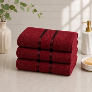 Set 3 prosoape mari, Line, 70x130cm, din 100% bumbac pakistanez,  400g, Rosu Grena