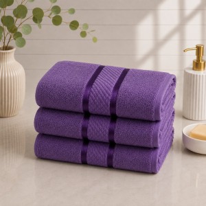 Set 3 prosoape mari, Line, 70x130cm, din 100% bumbac pakistanez,  400g, Mov