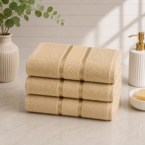 Set 3 prosoape mari, Line, 70x130cm, din 100% bumbac pakistanez,  400g, Bej