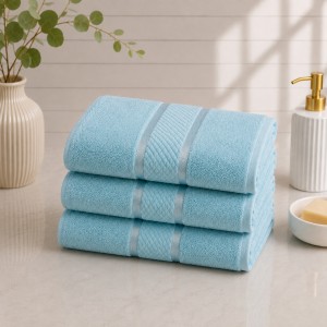 Set 3 prosoape mari, Line, 70x130cm, din 100% bumbac pakistanez,  400g, Bleu