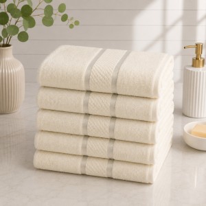 Set 5 prosoape medii, Line, 50x90cm, din 100% bumbac pakistanez,  400g, Alb Unt