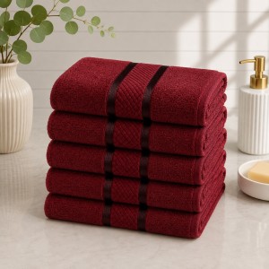 Set 5 prosoape medii, Line, 50x90cm, din 100% bumbac pakistanez,  400g, Rosu Grena