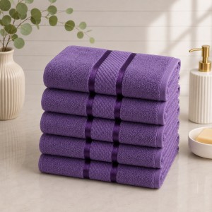 Set 5 prosoape medii, Line, 50x90cm, din 100% bumbac pakistanez,  400g, Mov