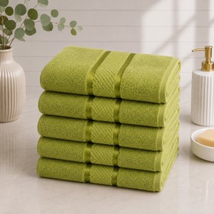 Set 5 prosoape medii, Line, 50x90cm, din 100% bumbac pakistanez,  400g, Verde