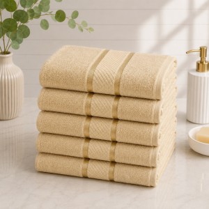 Set 5 prosoape medii, Line, 50x90cm, din 100% bumbac pakistanez,  400g, Bej