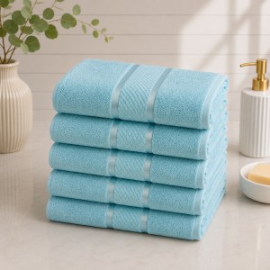 Set 5 prosoape medii, Line, 50x90cm, din 100% bumbac pakistanez,  400g, Bleu