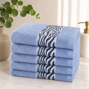 Set 5 prosoape medii, Waves, 50x90cm, din 100% bumbac pakistanez,  460g, Albastru