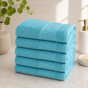 Set 5 prosoape medii, Greek Border, 50x90cm, din 100% bumbac pakistanez,  480g, Bleu