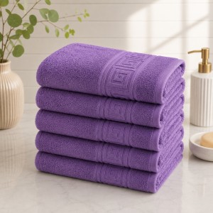 Set 5 prosoape medii, Greek Border, 50x90cm, din 100% bumbac pakistanez,  480g, Mov