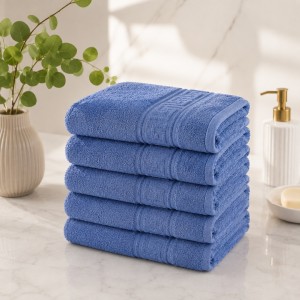 Set 5 prosoape medii, Greek Border, 50x90cm, din 100% bumbac pakistanez,  480g, Albastru