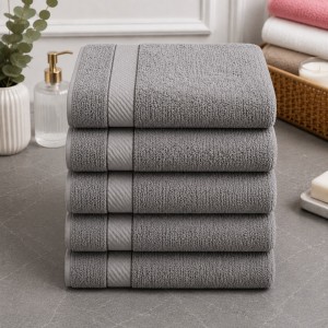 Set 5 prosoape mari, Ashley Mills, 50x85cm, din 70% bumbac pakistanez,  390g, Gri