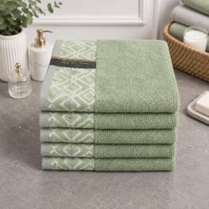 Set 5 prosoape medii, Diamond, 50x90cm, din 100% bumbac pakistanez,  460g, Vernil