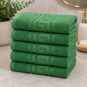 Set 5 prosoape mari, Greek Border, 50x90cm, din 100% bumbac pakistanez,  500g, Verde