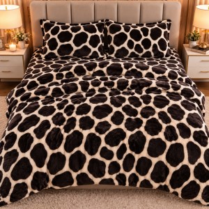 Lenjerie pat dublu, Super Pufoasa COCOLINO, 4 piese, Bej, Maro, Animal Print