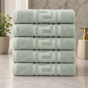 Set 5 prosoape medii, Greek Border, 50x90cm, din 100% bumbac pakistanez,  480g, Menta