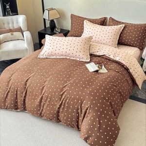 Lenjerie pat dublu,  FINET, 6 piese, cu ELASTIC, Jojo Home, Maro, Bej, Buline