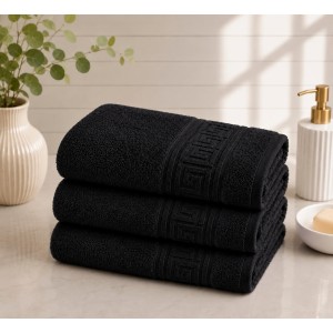 Set 3 prosoape mari, Greek Border, 70x130cm, din 100% bumbac pakistanez,  500g, Negru