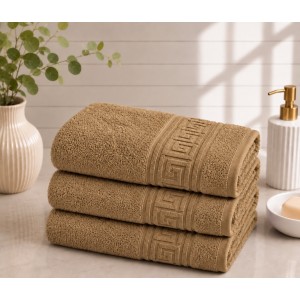 Set 3 prosoape mari, Greek Border, 70x130cm, din 100% bumbac pakistanez,  500g, Bej