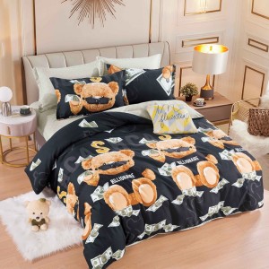 Lenjerie pat dublu,  FINET, 6 piese, Jojo Home, Negru, Billionaire Bear