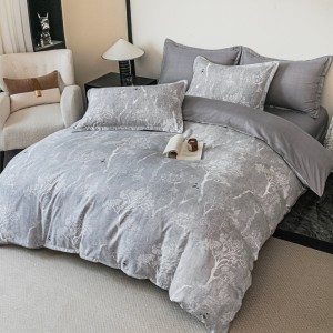 Lenjerie pat dublu,  FINET, 6 piese, Jojo Home, Gri, Copaci