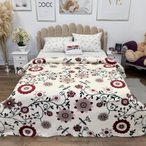 Patura pufoasa cocolino 200x230cm, 240g/mp, Bej, Flori