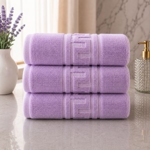 Set 3 prosoape mari, Greek Border, 70x130cm, din 100% bumbac pakistanez,  480g, Lila