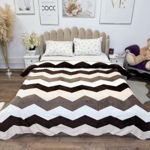 Patura pufoasa cocolino 200x230cm, 240g/mp, Bej, Maro, Zig-Zag