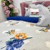 Lenjerie pat dublu, Finet, 6 piese, Albastru, flori [10]
