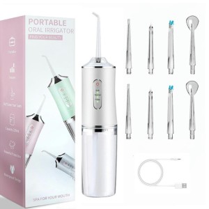 Irigator Bucal Profesional, Dus Bucal Portabil, 4 Capete, 3 Moduri de Curatare, Rezervor 230ml, Alb