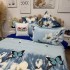 Lenjerie pat dublu, Finet, 6 piese, Albastru, flori [7]