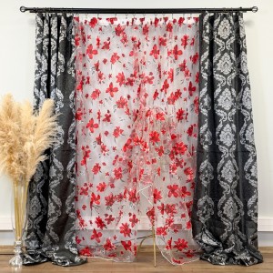 Set 2 Draperii Jacquard, Royal, 150cm latime x 270cm înălțime, Negru cu Gri + Perdea 400cm latime x 270cm inaltime, din Matase Imprimata, Red Flowers Set 2 Draperii Jacquard, Royal, 150cm latime x 270cm înălțime, Negru cu Gri + Perdea 400cm latime x 270cm inaltime, din Matase Imprimata, Red Flowers