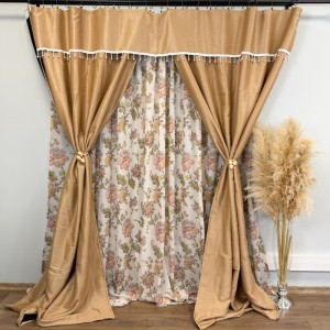 Set 3 metri de 2 bucati de Draperie BlackOut, Pearls, 150cm latime x 270cm înălțime, cu rejansa pt sina, Bej cu Sclipici