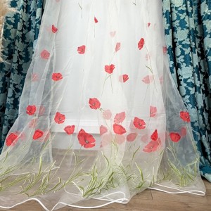 Perdea Maci Rosii din matase imprimata, Ivoire, 400cm latime x 270cm inaltime cu rejansa pt sina Perdea Maci Rosii din matase imprimata, Ivoire, 400cm latime x 270cm inaltime cu rejansa pt sina