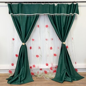 Set 3 metri de 2 bucati de Draperie BlackOut, Pearls, 150cm latime x 270cm înălțime, Verde cu Sclipici + Perdea 400cm latime x 270cm inaltime, din Matase Imprimata, Maci Rosii Set 3 metri de 2 bucati de Draperie BlackOut, Pearls, 150cm latime x 270cm înălțime, Verde cu Sclipici + Perdea 400cm latime x 270cm inaltime, din Matase Imprimata, Maci Rosii