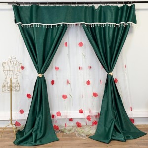 Set 3 metri de 2 bucati de Draperie BlackOut, Pearls, 150cm latime x 270cm înălțime, cu rejansa pt sina, Verde cu Sclipici