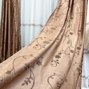 Set 2 bucati de Draperie Jacquard, Crengute cu Flori, 150cm latime x 270cm înălțime, cu rejansa pt sina, Maro deschis