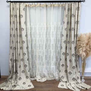 Set 2 Draperii Jacquard, Royal, 150cm latime x 270cm înălțime, Grej deschis + Perdea 400cm latime x 270cm inaltime, tip in cu broderie Roses