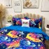 Lenjerie pat dublu, bumbac satinat, cearsaf clasic, 4 piese, Albastru, Mov, Galben, pisicute, planete [5]