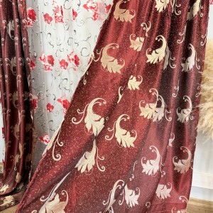 Set 2 bucati de Draperie Jacquard, Leaves, 150cm latime x 270cm înălțime, cu rejansa pt sina, Grena