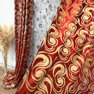 Set 2 bucati de Draperie Jacquard, Spiral, 150cm latime x 270cm înălțime, cu rejansa pt sina, Rosu