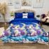 Lenjerie pat dublu, bumbac satinat, cearsaf clasic, 4 piese, Albastru, unicorni [2]