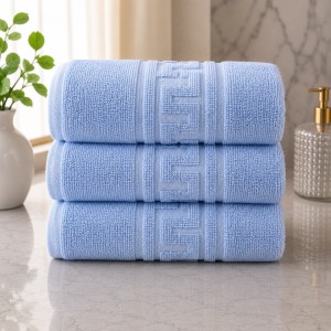 Set 3 prosoape mari, Greek Border, 70x130cm, din 100% bumbac pakistanez,  480g, Albastru