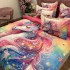 Lenjerie pat dublu, FINET, Imprimeu Digital 5D - Identic cu poza, Cu ELASTIC, 6 piese, Pucioasa, Roz, unicorn [11]