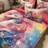 Lenjerie pat dublu, FINET, Imprimeu Digital 5D - Identic cu poza, Cu ELASTIC, 6 piese, Pucioasa, Roz, unicorn [12]