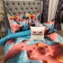Lenjerie pat dublu, FINET, Imprimeu Digital 5D - Identic cu poza, Cu ELASTIC, 6 piese, Pucioasa, Roz, Bleu stelute pufoase [9]