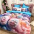 Lenjerie pat dublu, FINET, Imprimeu Digital 5D - Identic cu poza, Cu ELASTIC, 6 piese, Roz, Bleu, ursulet de plus [5]