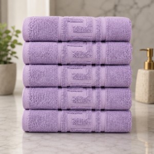 Set 5 prosoape medii, Greek Border, 50x90cm, din 100% bumbac pakistanez,  480g, Lila