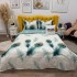 Lenjerie pat dublu, bumbac satinat, cearsaf clasic, 4 piese, Alb, Verde, pene de paun [2]