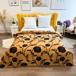 Patura pufoasa cocolino 200x230cm, 240g/mp, Mustar, flori Patura pufoasa cocolino 200x230cm, 240g/mp, Mustar, flori